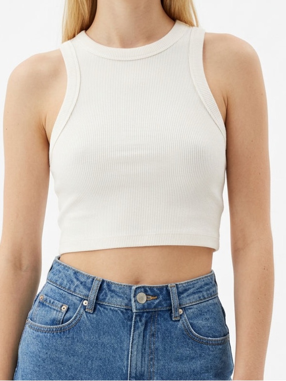 Ribbed Cropped Tank Top in Cream